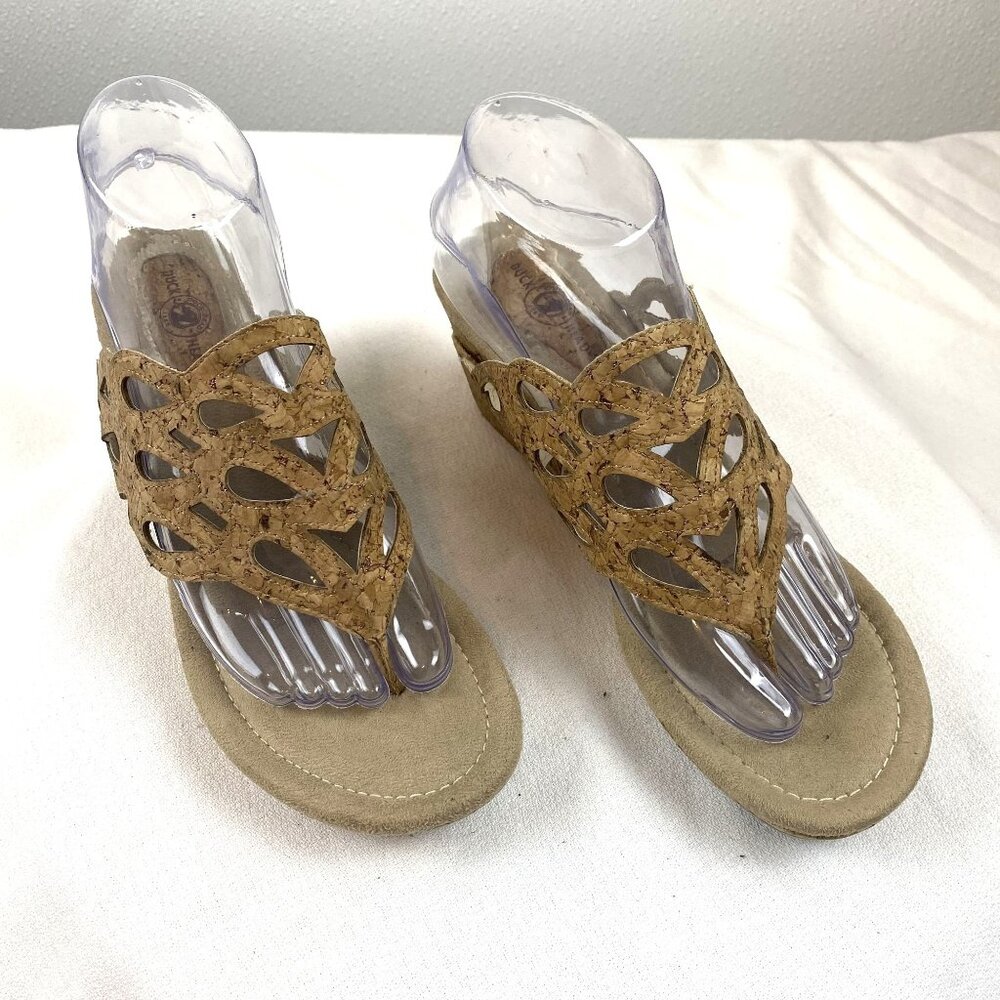 Duck Head Women's Tan Slip-On Cork Dressy Open Toe Wedge Sandals 3" Heal SZ 9.5